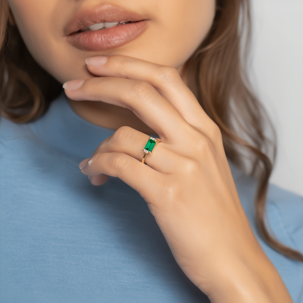 Gold Simple Baguette Birthstone Rings