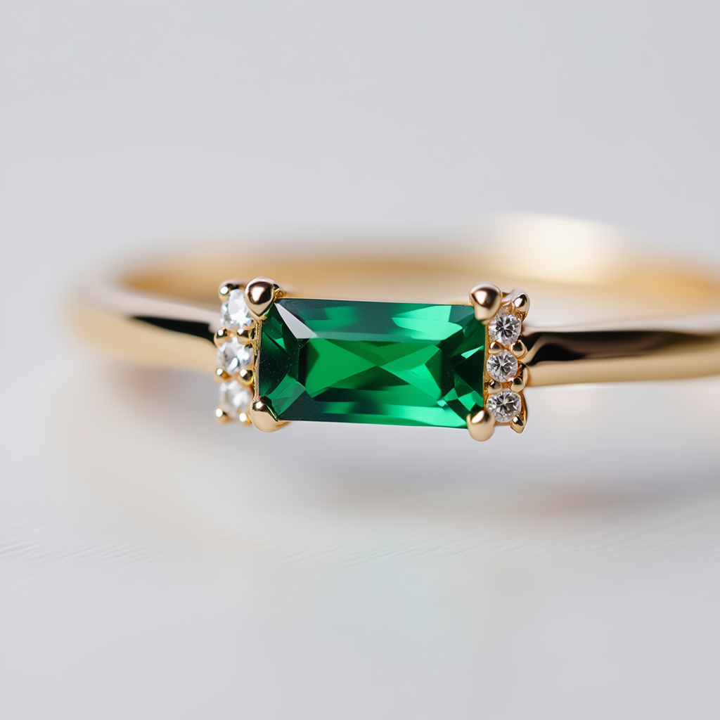 Gold Simple Baguette Birthstone Rings