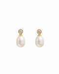 Bezel & Pearl Drop Earrings