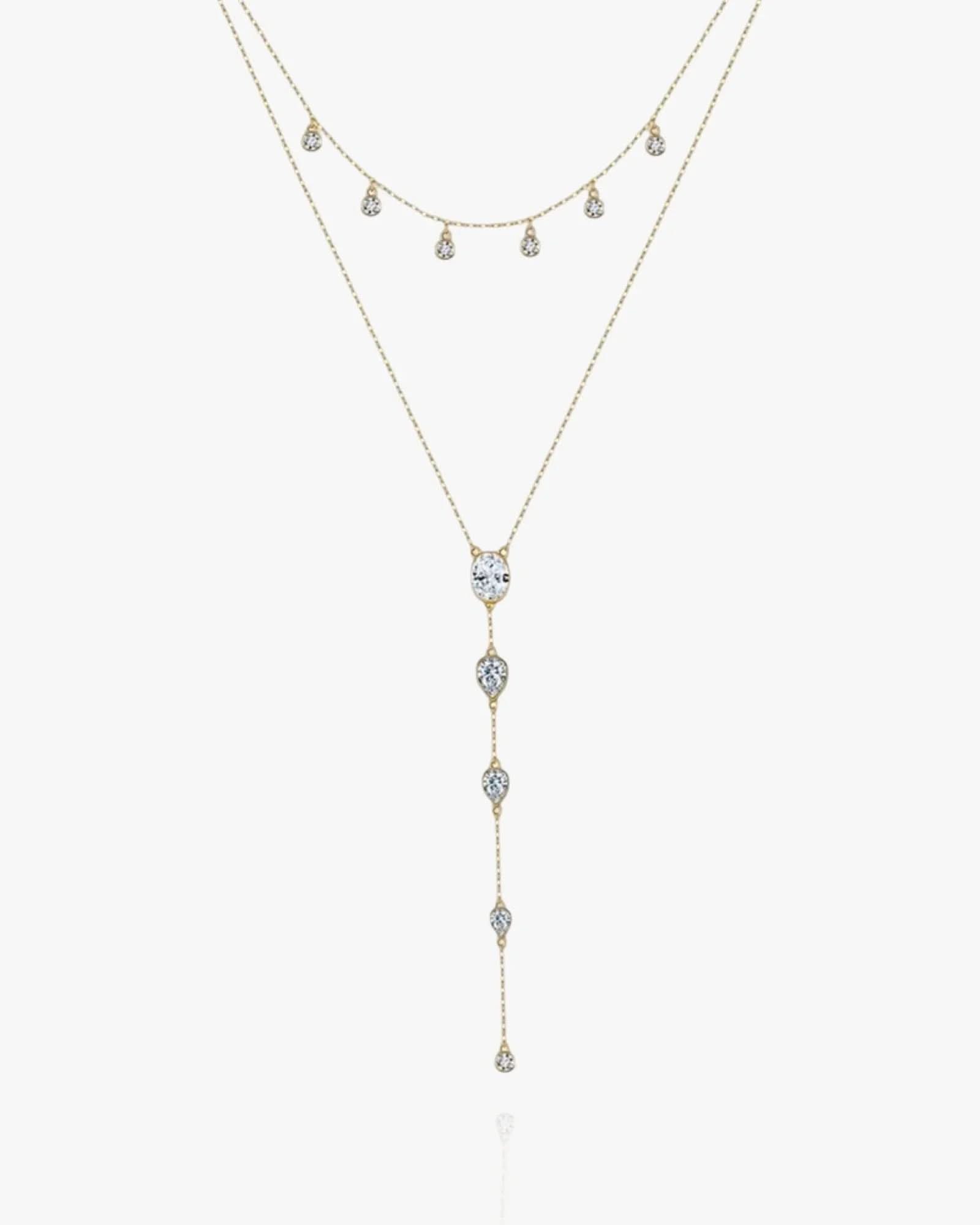 Dainty Crystals Y-Shape Necklace Sterling Silver