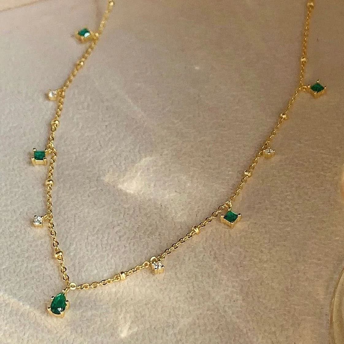 Dainty Emerald Necklace Sterling Silver