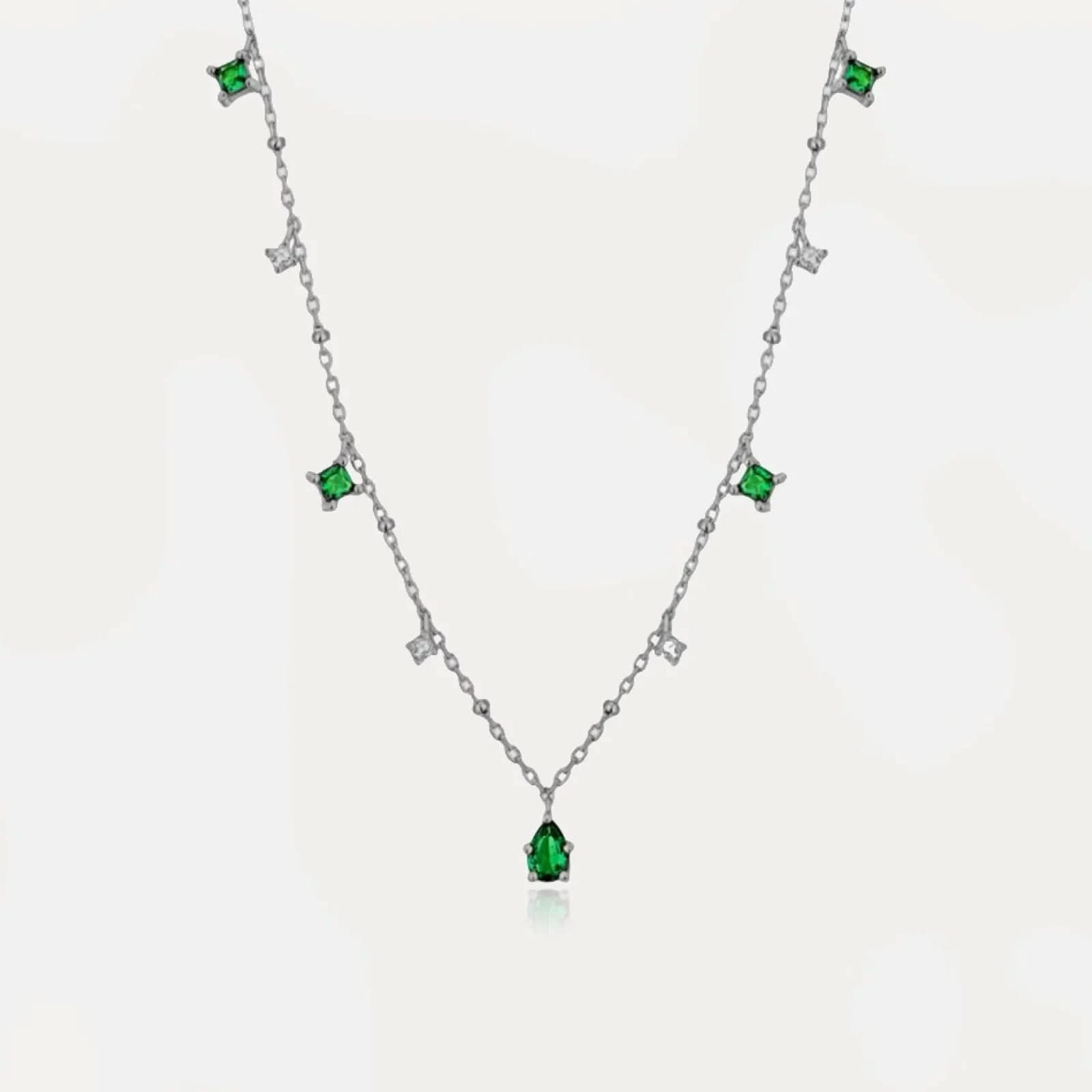 Dainty Emerald Necklace Sterling Silver