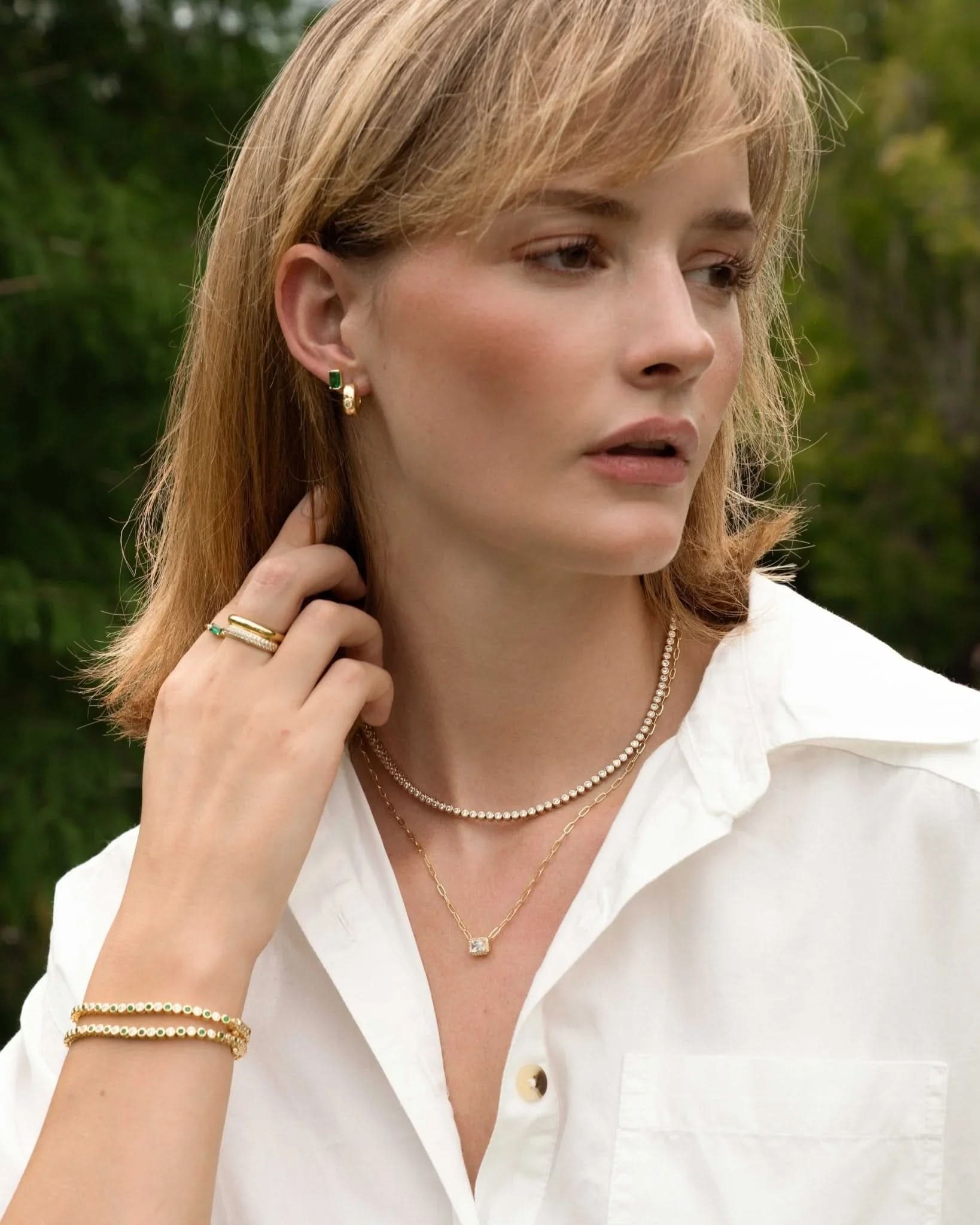 Halo Baguette Necklace w/ Paperclip Chain