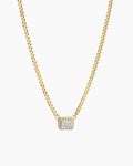 Halo Emerald Cut Necklace on Cuban Chain